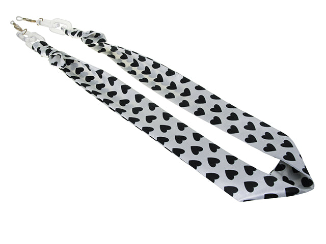 Glasses Chain 'Ribbon' White/Black Hearts